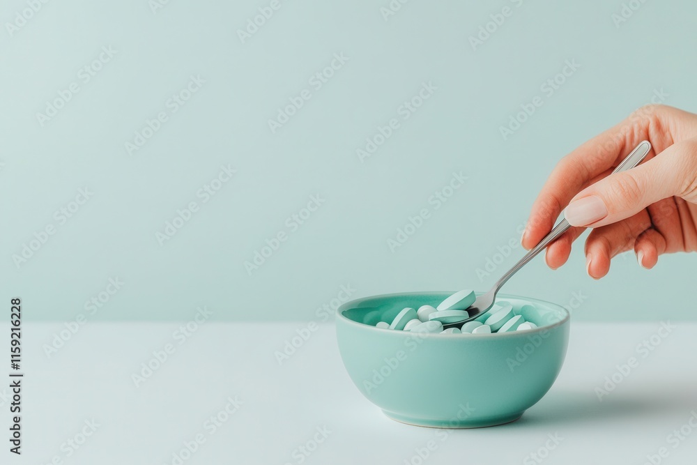 Person Taking Pills from a Bowl Person Taking Pills from a Bowl