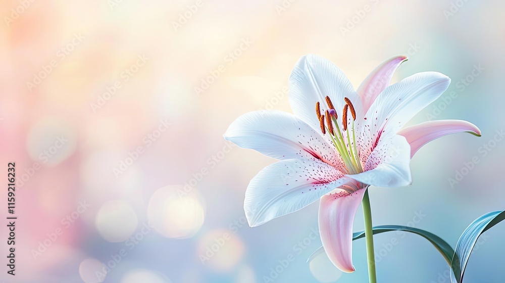 Lily floral abstract background idea. A stunning close-up of a delicate pink and white lily flower against a soft pastel background. Lily floral abstract background idea. A stunning close-up of a delicate pink and white lily flower against a soft pastel background.