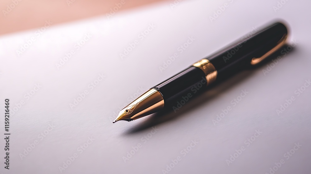 9. A high-quality metallic pen laying on a blank paper with a soft gradient background 9. A high-quality metallic pen laying on a blank paper with a soft gradient background