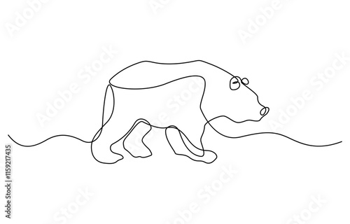 Continuous Line Drawing of a Bear, Bear is taking a leisurely stroll in a continuous line drawing.