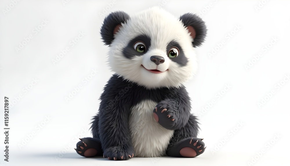 A Hyper realistic 3D Depiction of A Baby Panda sitting on floor with White Background A Hyper realistic 3D Depiction of A Baby Panda sitting on floor with White Background