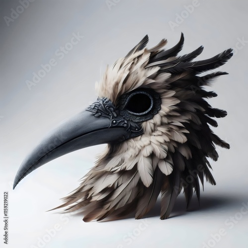 Close up of the head of a bird of prey.