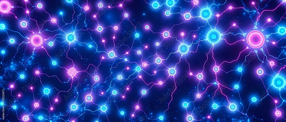 Fototapeta premium Blue-Purple Bioluminescent Neural Networks Abstract Art