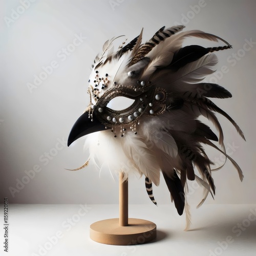 Bird of prey mask with feathers.