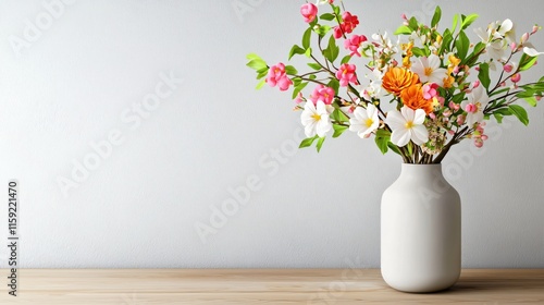 Wallpaper Mural Bright and Colorful Flower Arrangement in Modern Vase on Wooden Table Torontodigital.ca