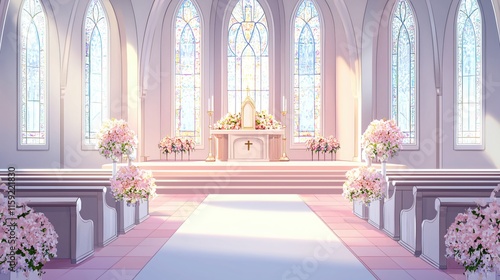 Elegant and Serene Wedding Chapel with Stained Glass and Floral Decor
