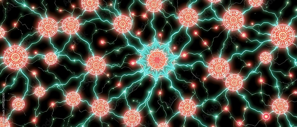 Neon Cybernetic Network Art Nouveau Illustration Neon Cybernetic Network Art Nouveau Illustration