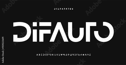 Futuristic bold alphabet, geometric fragmented typeface, minimalist innovative font for tech branding, modern cyber headlines. Clean digital contemporary typographic design. Vector typeset
