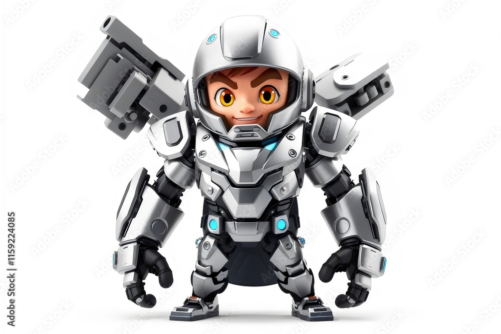 Animated Little Boy in Futuristic Robot Suit with Armour and Sharp Look , Cartoon Style Animated Little Boy in Futuristic Robot Suit with Armour and Sharp Look , Cartoon Style