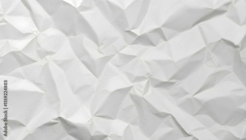 Obraz premium A white crumpled paper poster texture background with wrinkled paper poster template, white paper sticker. Significantly, poster mockup on wall