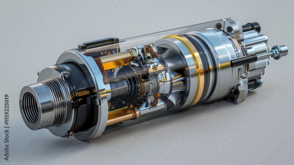 Fototapeta premium A detailed view of a starter motor, with focus on its mechanical and electrical components,