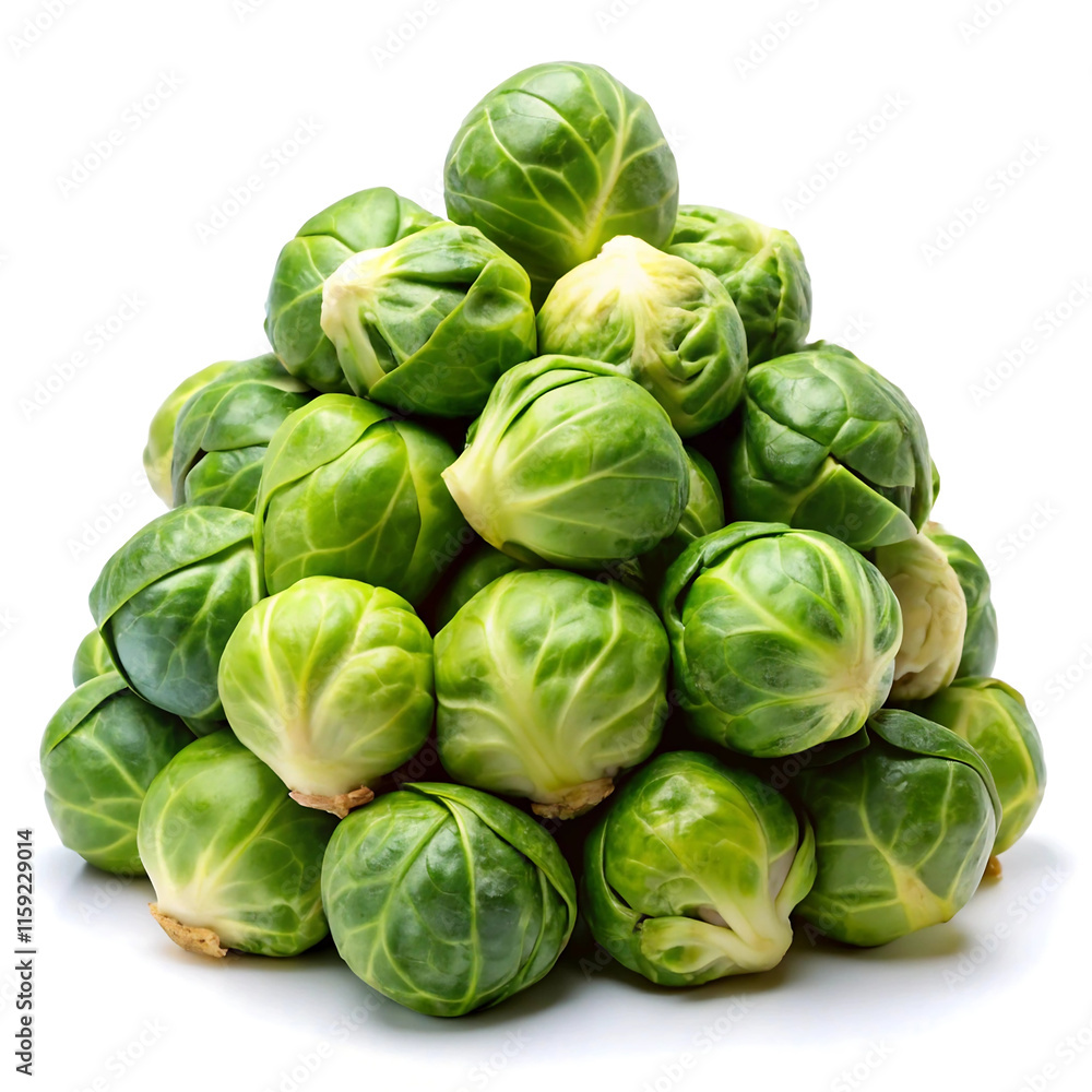 Leafy Green Brussels Sprouts Isolated on a Clean White Background Leafy Green Brussels Sprouts Isolated on a Clean White Background
