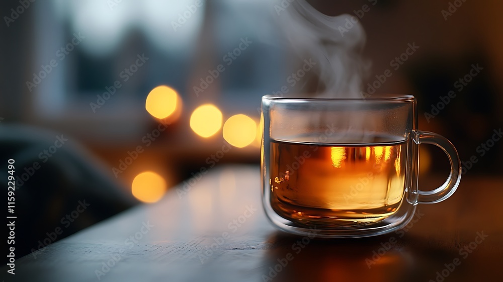 15. A drinking glass with a warm beverage, steam rising softly, set against a cozy background 15. A drinking glass with a warm beverage, steam rising softly, set against a cozy background