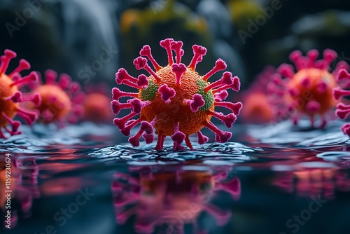 Microscopic View Of Coronavirus Particles In Water photo