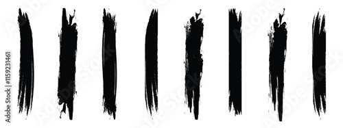 Brush strokes vector. Set of text boxes. Paintbrush collection. Grunge design elements. Painted rectangles and long strokes. Dirty texture banners. Hand drawn scribble. Black ink brush art