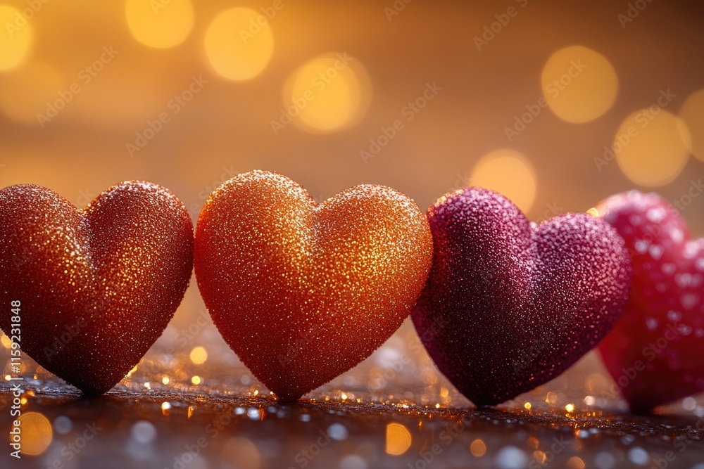Fototapeta premium A set of three hearts sitting together in a compact formation, often used as a symbol for love and friendship
