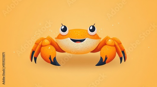 Happy cartoon crab on orange background. photo