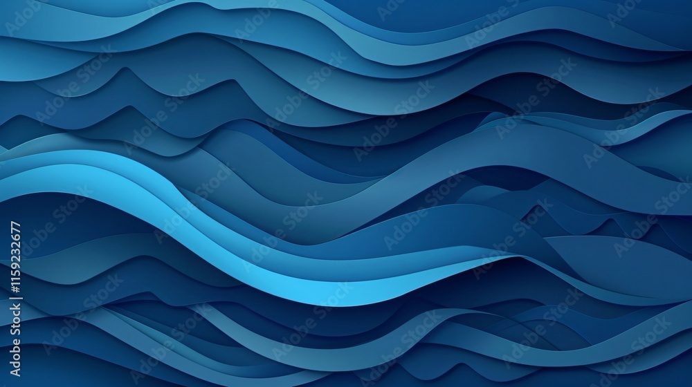 Elegant Deep Blue Paper Cut Water Wave on Dark Background Elegant Deep Blue Paper Cut Water Wave on Dark Background