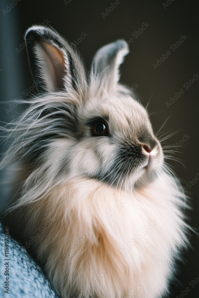 A rabbit sits on a couch, looking directly at the camera A rabbit sits on a couch, looking directly at the camera