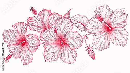 Tropical Hibiscus Vector Illustration in Doodle Style photo