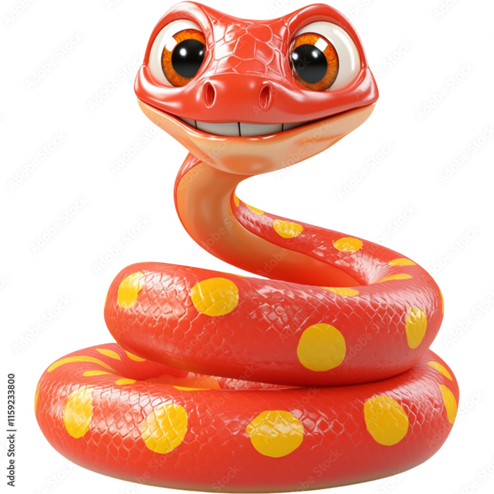 Fototapeta premium Charming cartoon snake coiled in loose spiral with bright colors and friendly expression