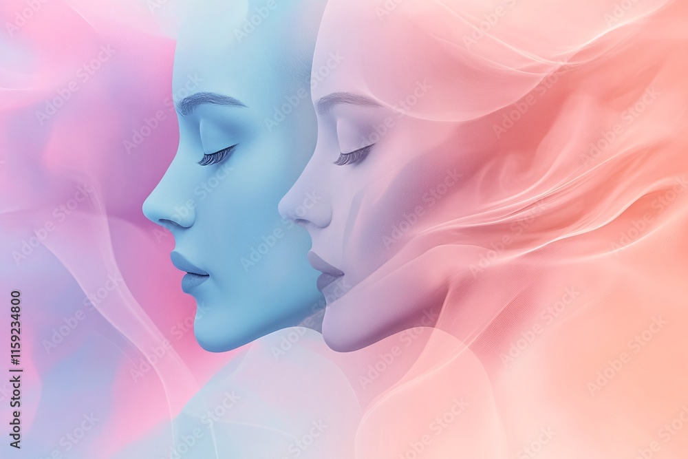 Abstract Silhouettes of Human Faces with Soft Pastel Gradients Abstract Silhouettes of Human Faces with Soft Pastel Gradients