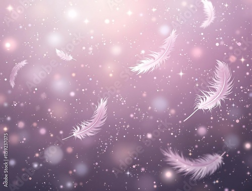 Serene Floating Feathers with Lavender and Pearl Background photo