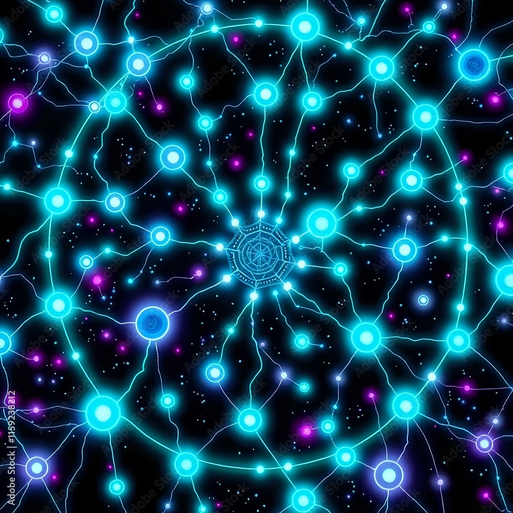 Obraz premium Interconnected Cybernetic Neural Network Galaxy Art