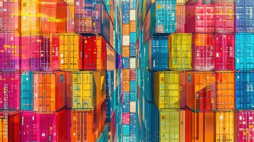 A massive container ship transportation, showcasing rows of colorful containers on a vessel, photo