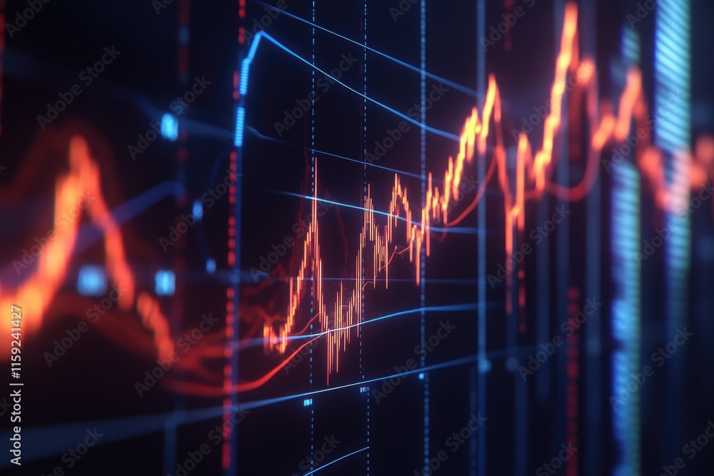 A detailed view of a stock market chart on a computer monitor, ideal for financial reports and presentations A detailed view of a stock market chart on a computer monitor, ideal for financial reports and presentations