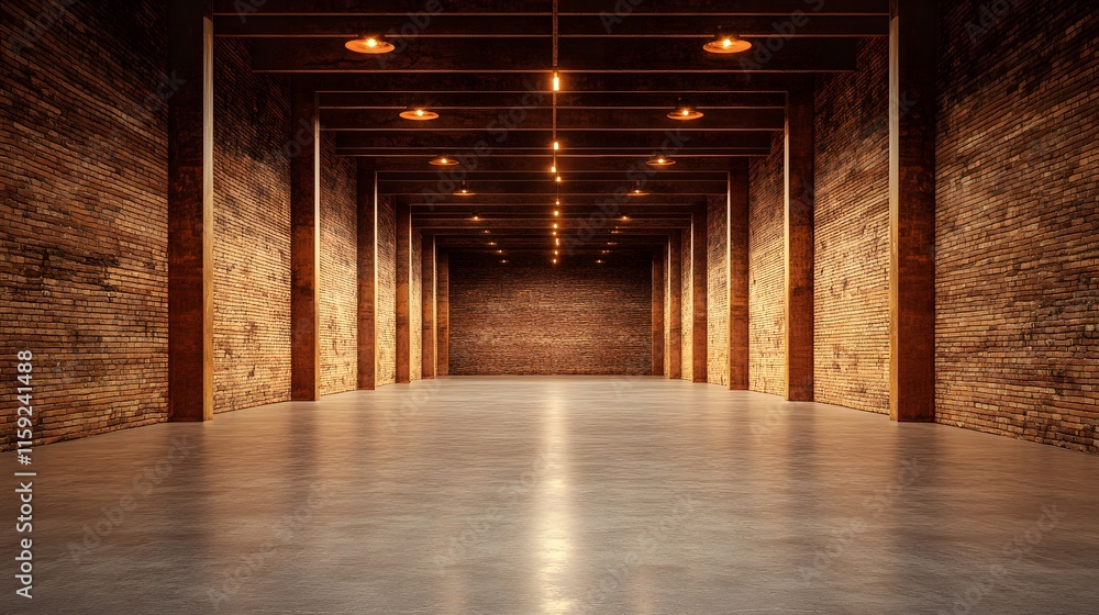 Industrial Brick Corridor With Warm Lighting