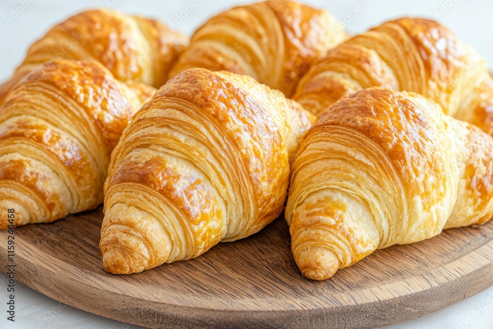 Freshly Baked Croissants on a Wooden Serving Board: A Delicious Display of Golden Pastries Perfect for Breakfast or Brunch Gatherings Freshly Baked Croissants on a Wooden Serving Board: A Delicious Display of Golden Pastries Perfect for Breakfast or Brunch Gatherings