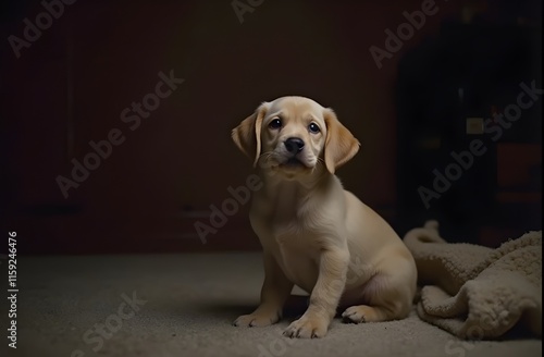 Dog Crying with Big Sad Eyes in a Cozy Corner
