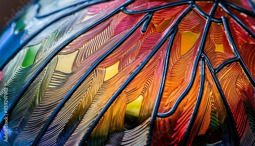 Closeup macro photograph of patterns in a handblown colored glass showing textures and patterns photo