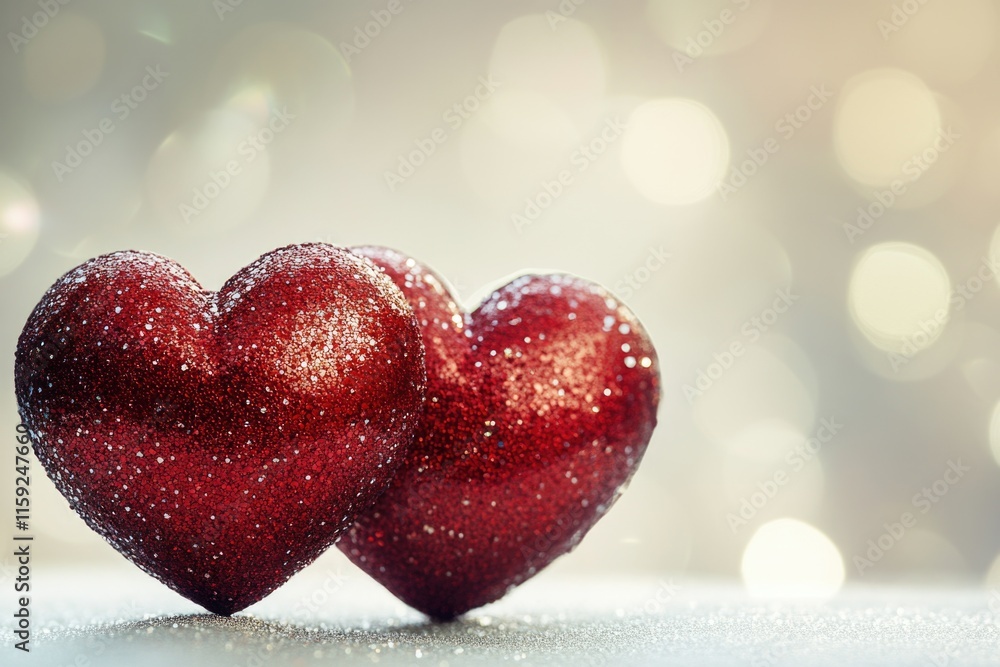 Fototapeta premium A pair of red hearts placed on a surface, perfect for romantic occasions or as a symbol of love