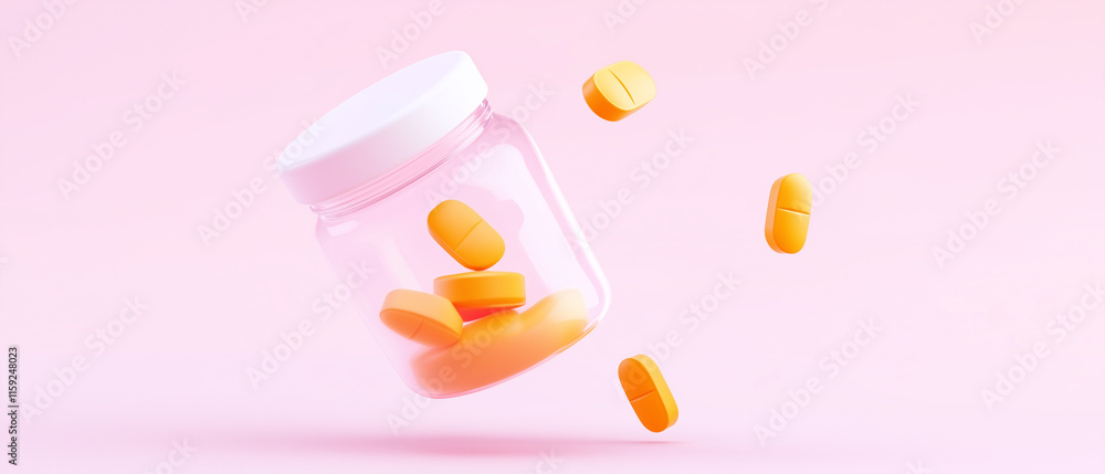 Orange Pills Falling From Jar. Orange Pills Falling From Jar.