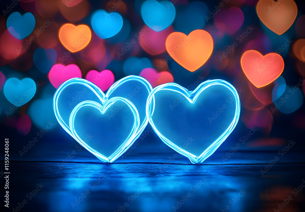 light neon bokeh valentine background blue hearts high resolution high details vibrant light neon bokeh valentine background blue hearts high resolution high details vibrant