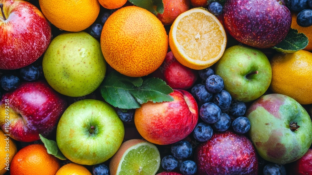 Assorted fresh fruits including apples, oranges, and berries Assorted fresh fruits including apples, oranges, and berries