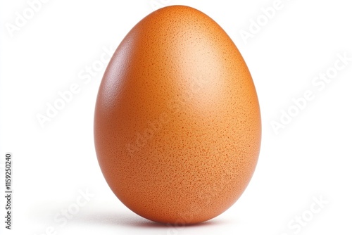 A single brown egg sitting on a clean white surface photo