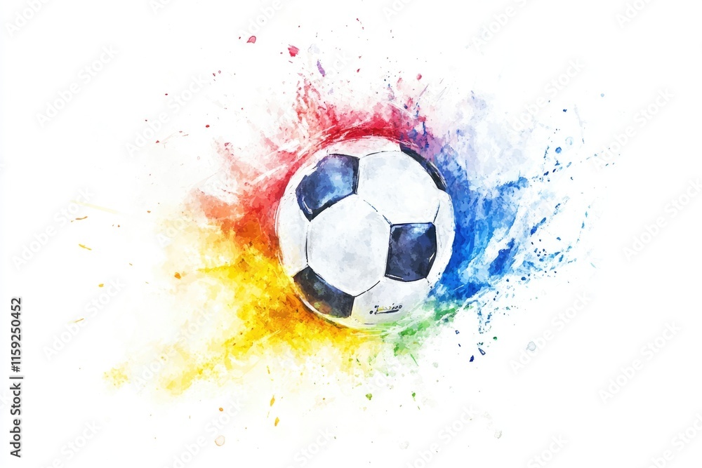 Fototapeta premium A brightly colored soccer ball painted with vibrant hues