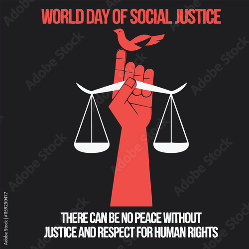 Illustration honoring the World Day of Social Justice on February 20, showing a balance scale