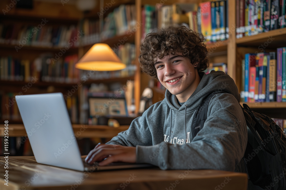 Smiling Student in Library Setting Smiling Student in Library Setting