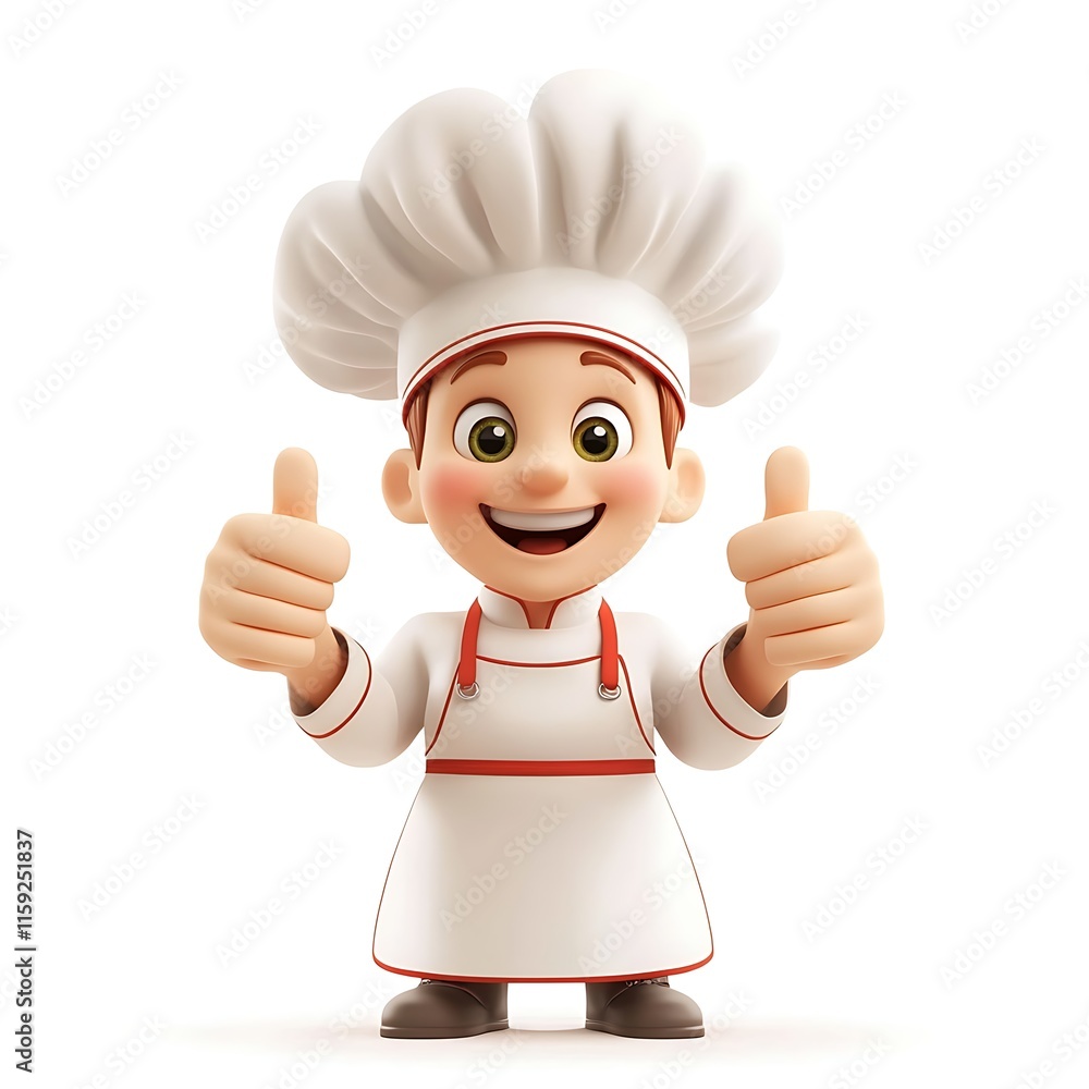 Chef's Thumbs Up: A cheerful cartoon chef with a big smile gives a double thumbs up, showcasing a positive and enthusiastic attitude. The image exudes confidence and culinary expertise. Chef's Thumbs Up: A cheerful cartoon chef with a big smile gives a double thumbs up, showcasing a positive and enthusiastic attitude. The image exudes confidence and culinary expertise.