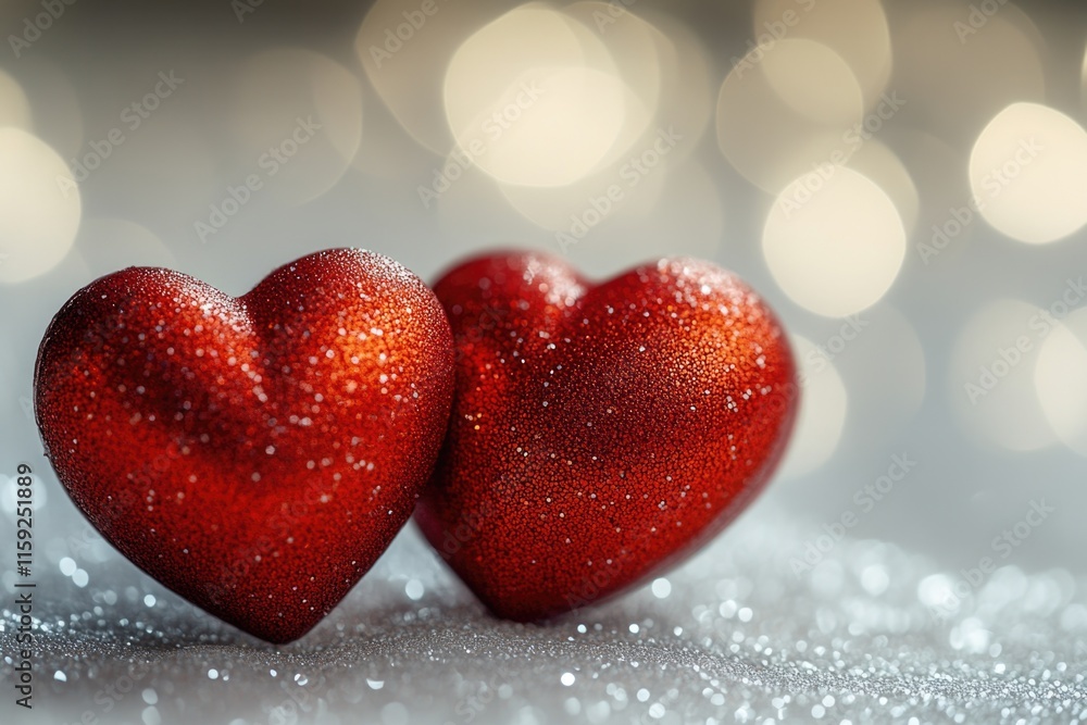 Obraz premium A pair of bright red hearts sit together, symbolizing love and affection