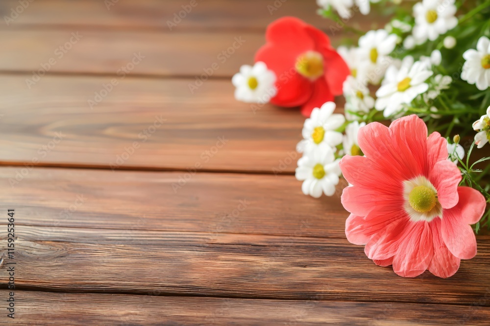 Bright and Colorful Spring Flowers on Rustic Wooden Table Background Bright and Colorful Spring Flowers on Rustic Wooden Table Background