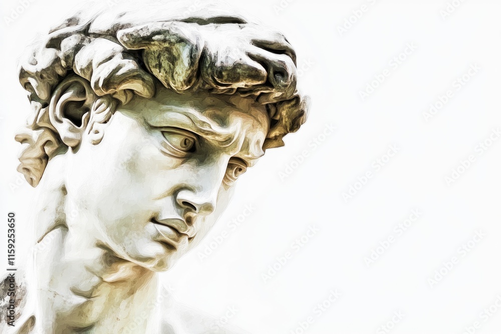 A detailed view of a male statue with intricate details, suitable for use in art, architecture or history related contexts A detailed view of a male statue with intricate details, suitable for use in art, architecture or history related contexts