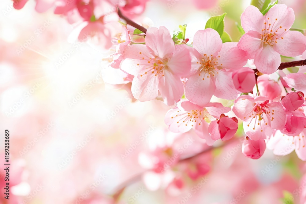 Delicate Cherry Blossom Branch with Soft Background in Spring Light Delicate Cherry Blossom Branch with Soft Background in Spring Light
