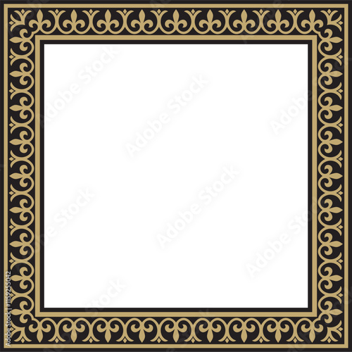 Vector gold and black square classic byzantine ornament. Rectangle, border, Ancient Greece, Eastern Roman Empire frame. Decoration of the Russian Orthodox Church