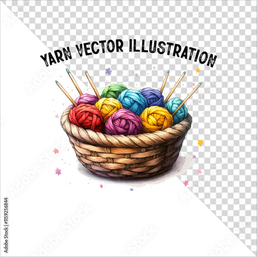 A clipart of knitting needles and yarn with basket. Skein of yarn with knitting needles