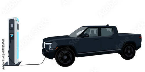 Electric SUV pick up truck charging at Charger station 